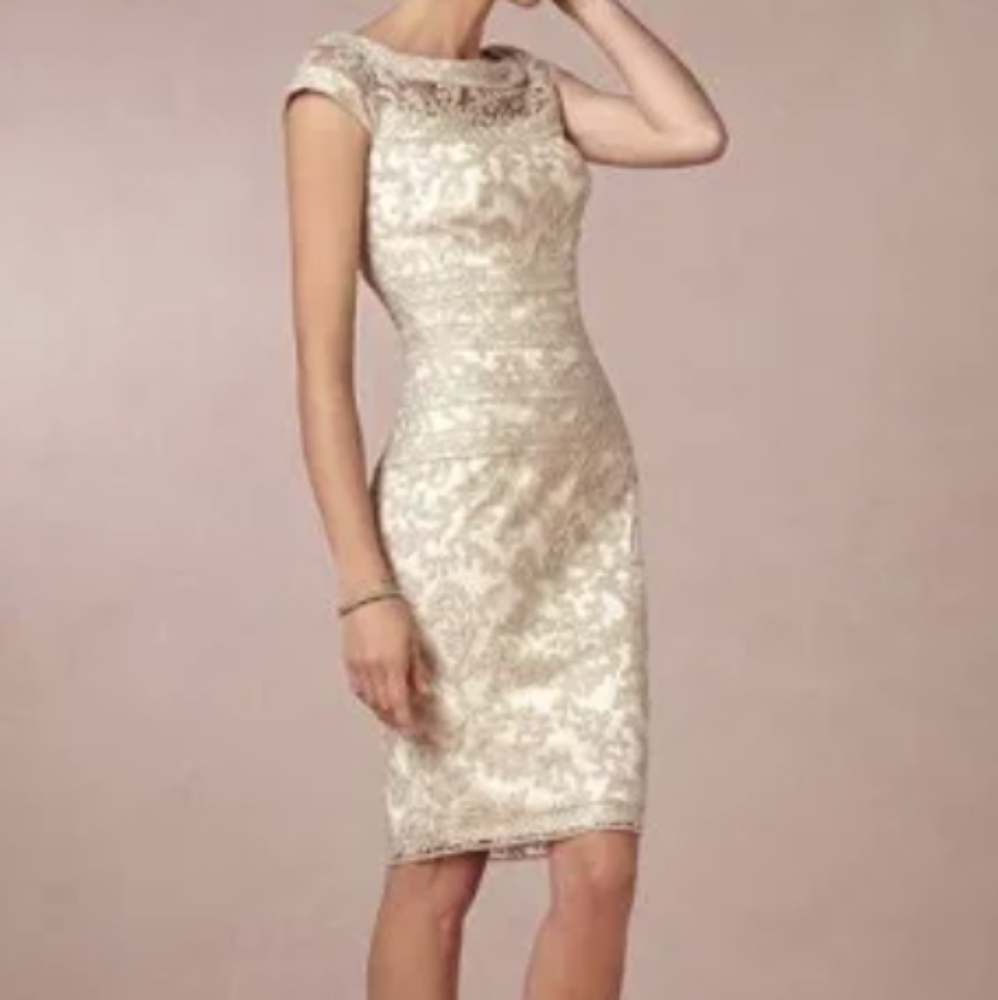 NWOT Champagne Beaded Cocktail Dress Size 6